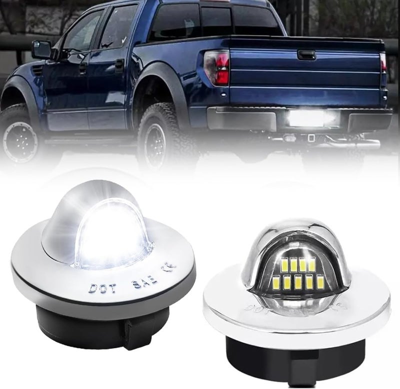 VANKUB LED License Plate Light for Fo-rd F150 F250 F350 F450 F550 Superduty Bronco Excursion Ranger Expedition Explorer Pickup Truck, Chrome Housing Led Rear Tag Lamp, 6000K White Lights, 2 PCS - Image 1